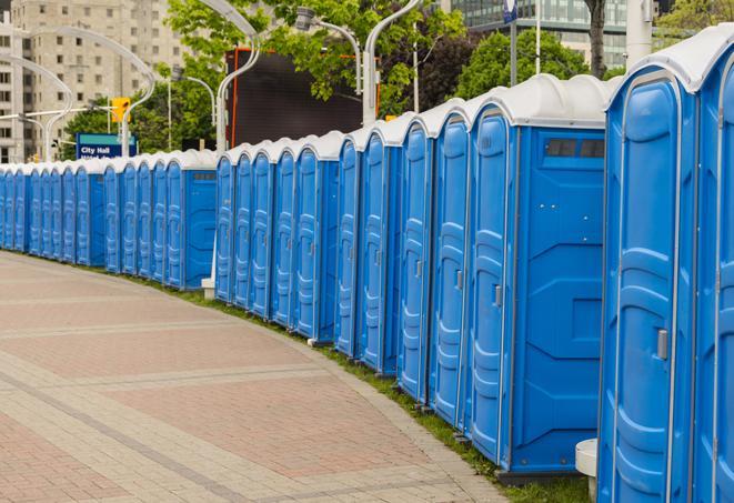 a row of portable restrooms at a fairground, offering visitors a clean and hassle-free experience in lansdale